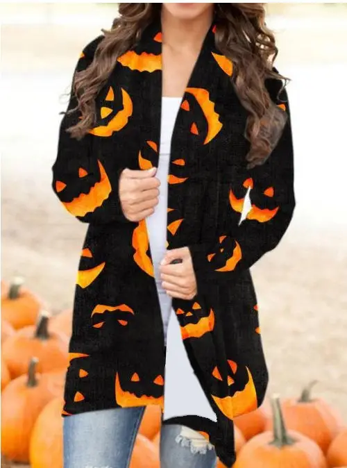 Women's Joker Printed Casual Coat Small Cardigan Orange - Image 14