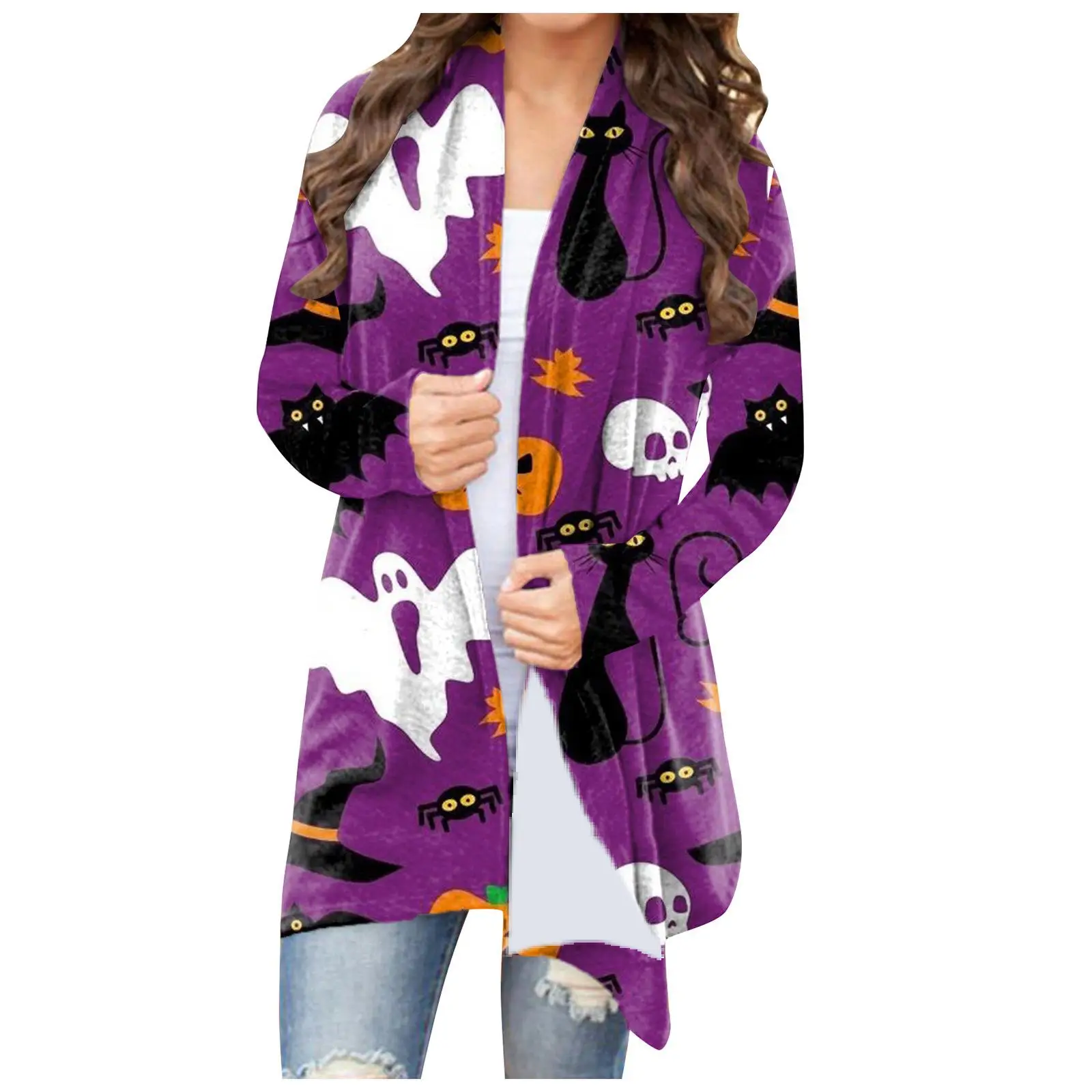 Women's Joker Printed Casual Coat Small Cardigan Orange - Image 2