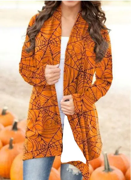 Women's Joker Printed Casual Coat Small Cardigan Orange - Image 19