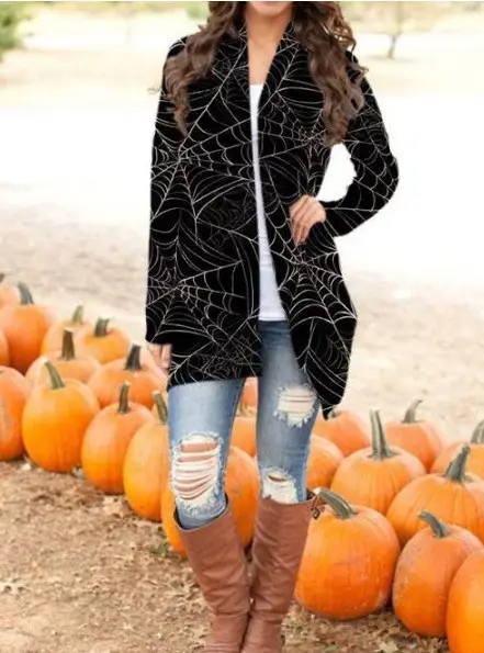 Women's Joker Printed Casual Coat Small Cardigan Orange - Image 20