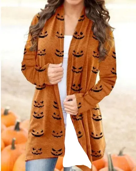 Women's Joker Printed Casual Coat Small Cardigan Orange - Image 21