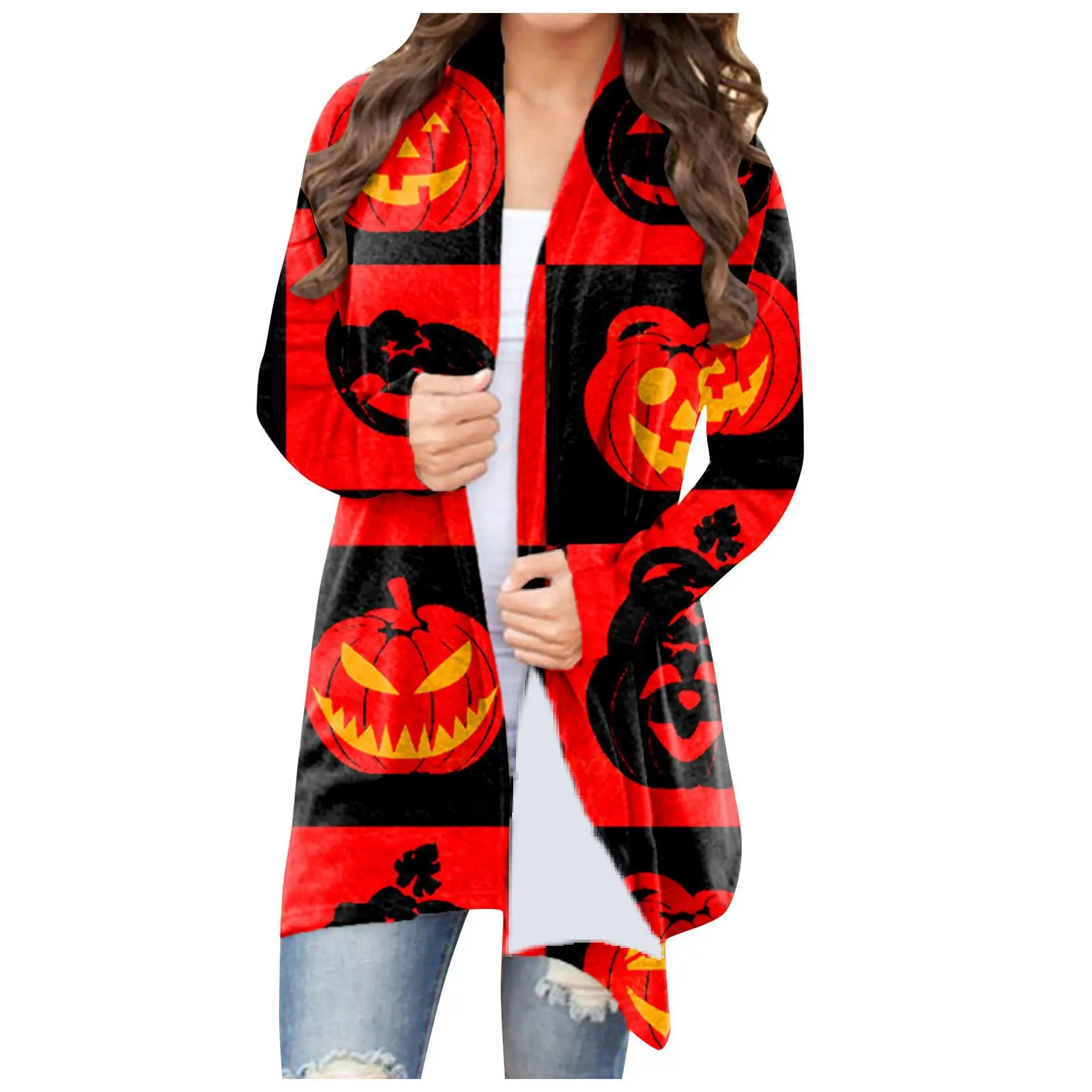 Women's Joker Printed Casual Coat Small Cardigan Orange - Image 25