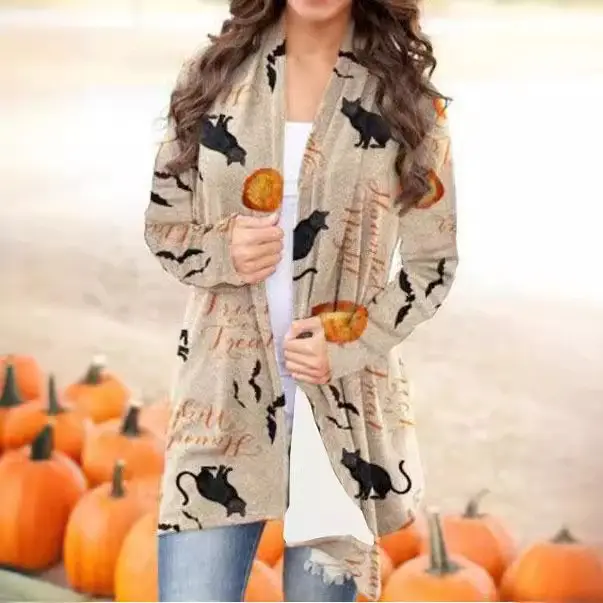 Women's Joker Printed Casual Coat Small Cardigan Orange - Image 26