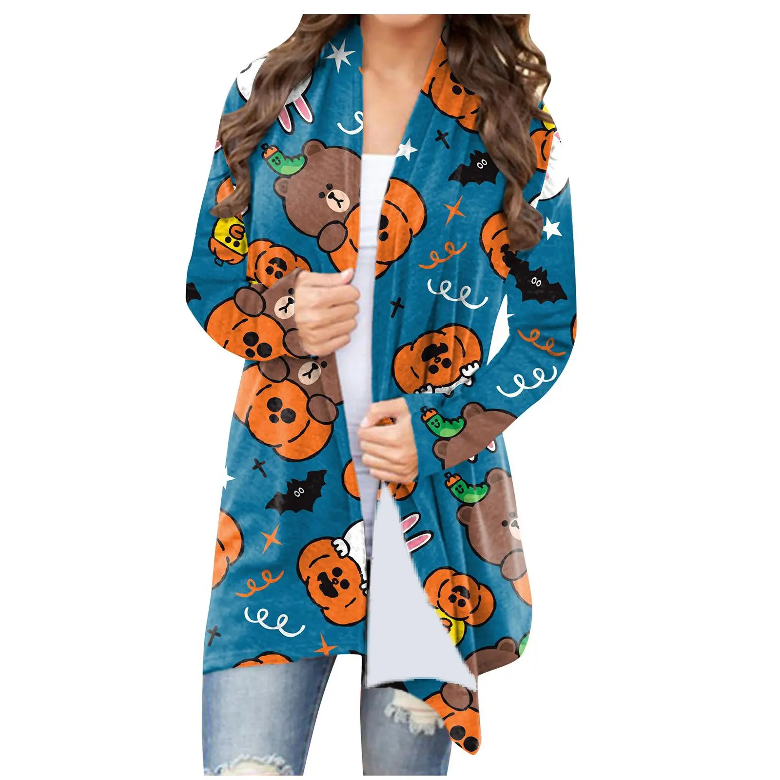 Women's Joker Printed Casual Coat Small Cardigan Orange - Image 7