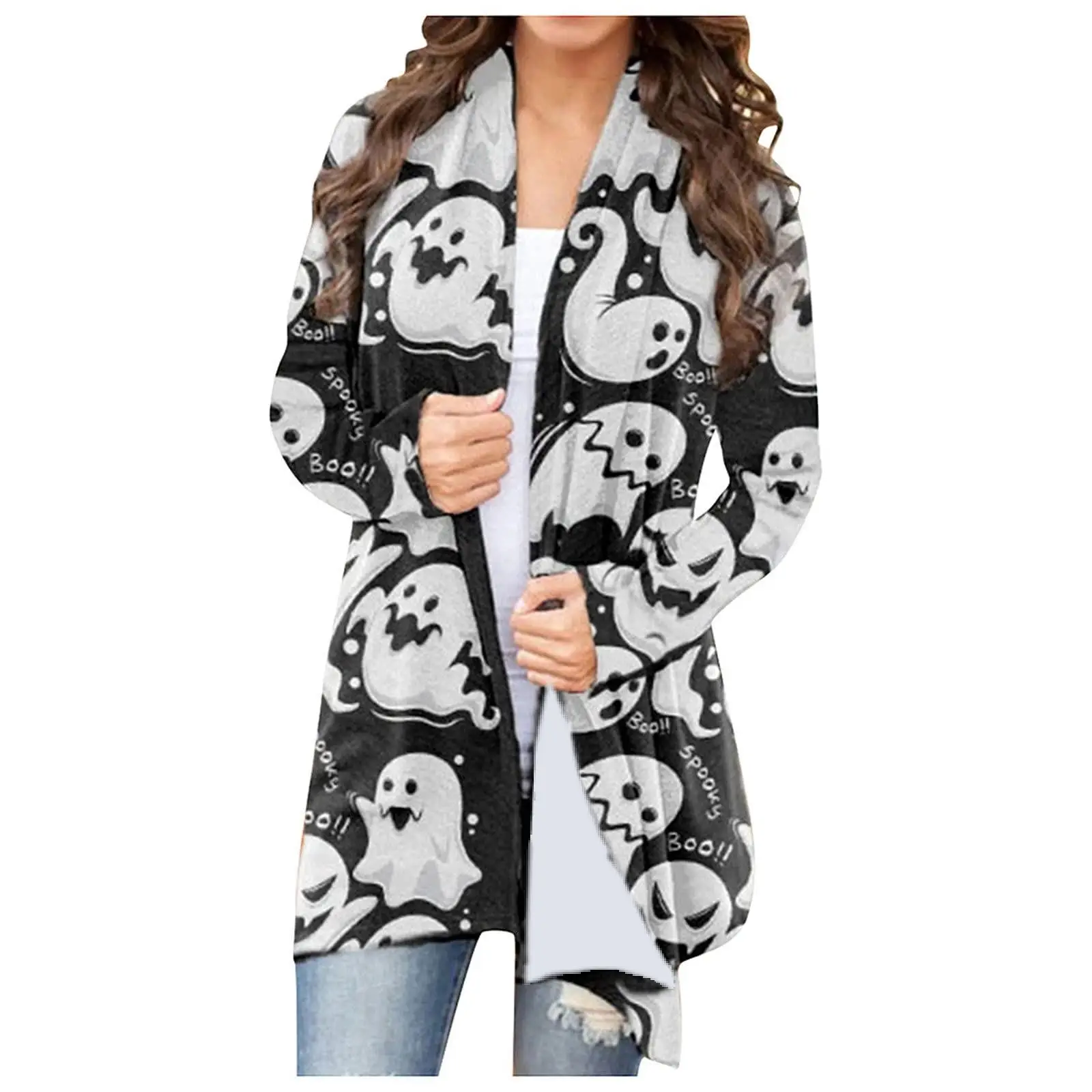 Women's Joker Printed Casual Coat Small Cardigan Orange - Image 8