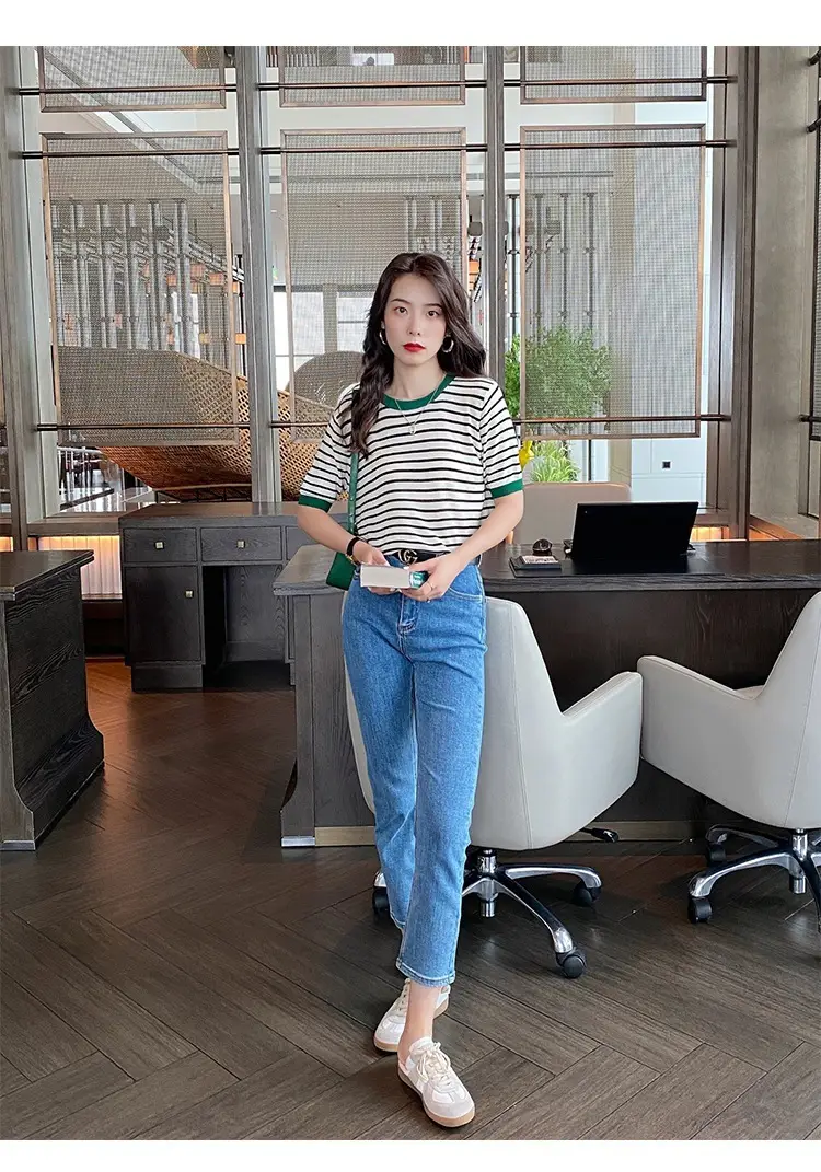 Women Ice Silk Striped Sweater Summer Top — feature 16