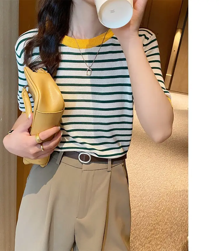 Women Ice Silk Striped Sweater Summer Top — feature 18