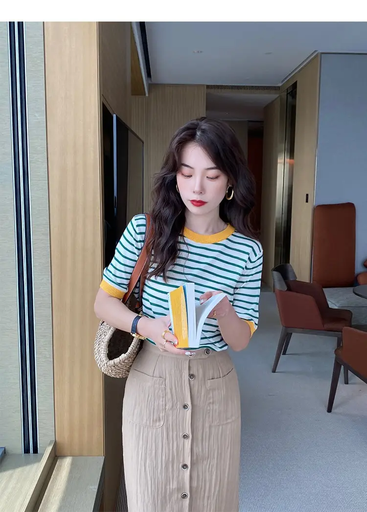 Women Ice Silk Striped Sweater Summer Top — feature 21