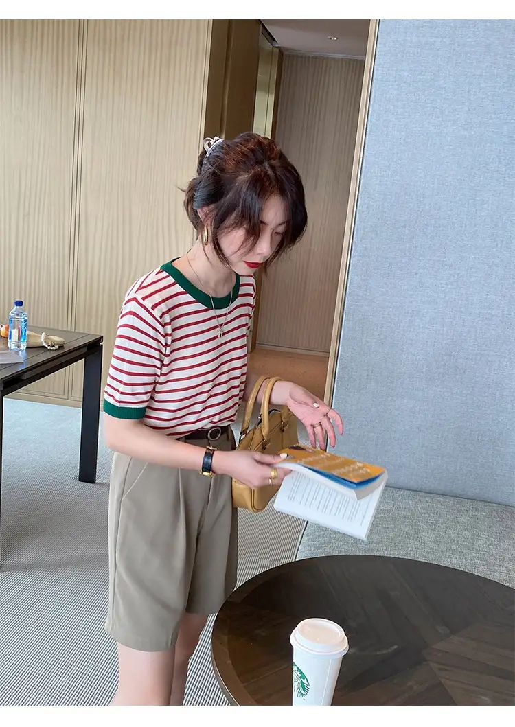 Women Ice Silk Striped Sweater Summer Top — feature 22