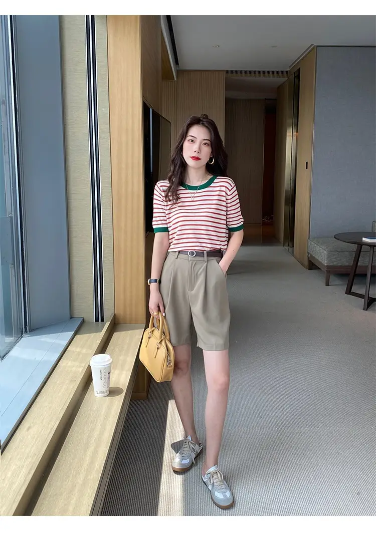 Women Ice Silk Striped Sweater Summer Top — feature 25