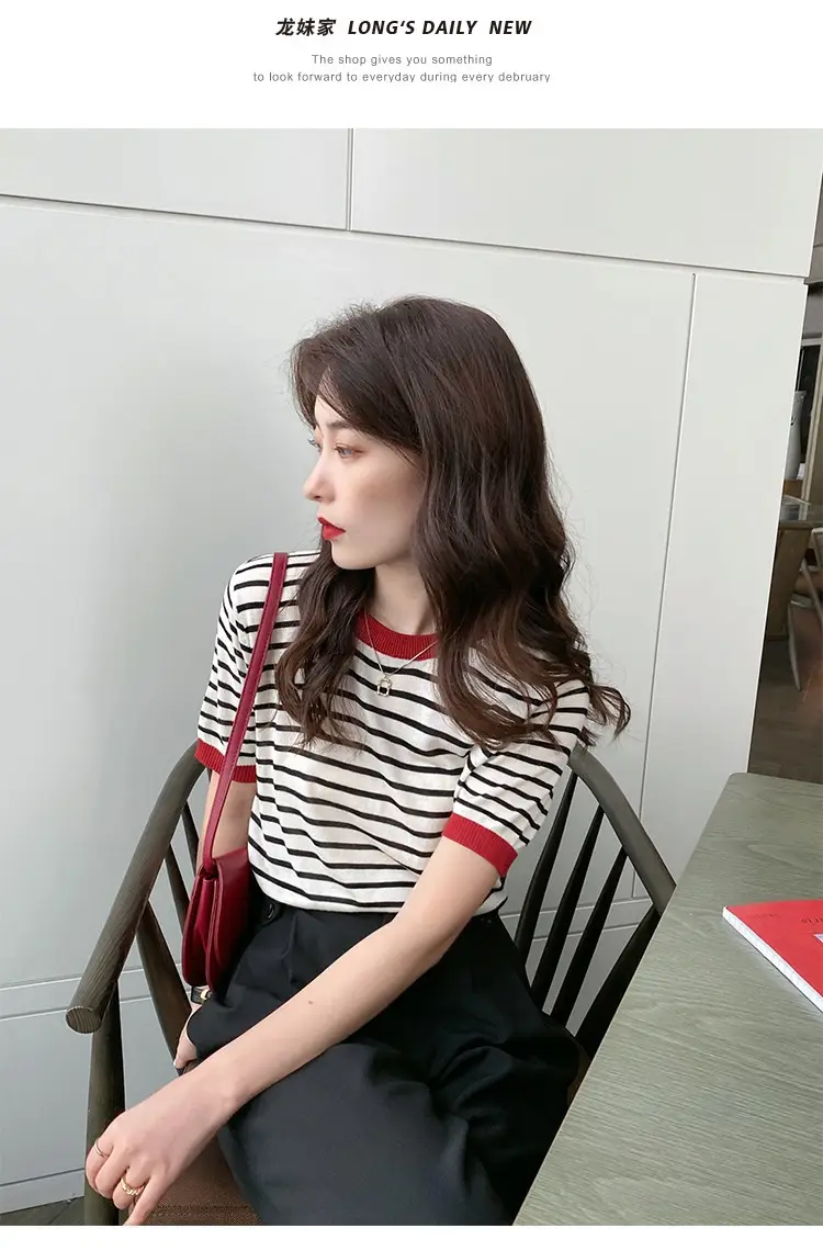 Women Ice Silk Striped Sweater Summer Top — feature 26