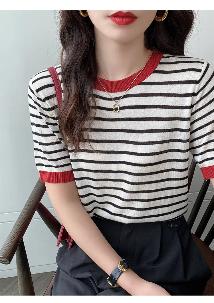 Women Ice Silk Striped Sweater Summer Top — feature 27