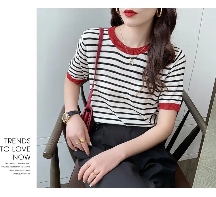 Women Ice Silk Striped Sweater Summer Top — feature 28