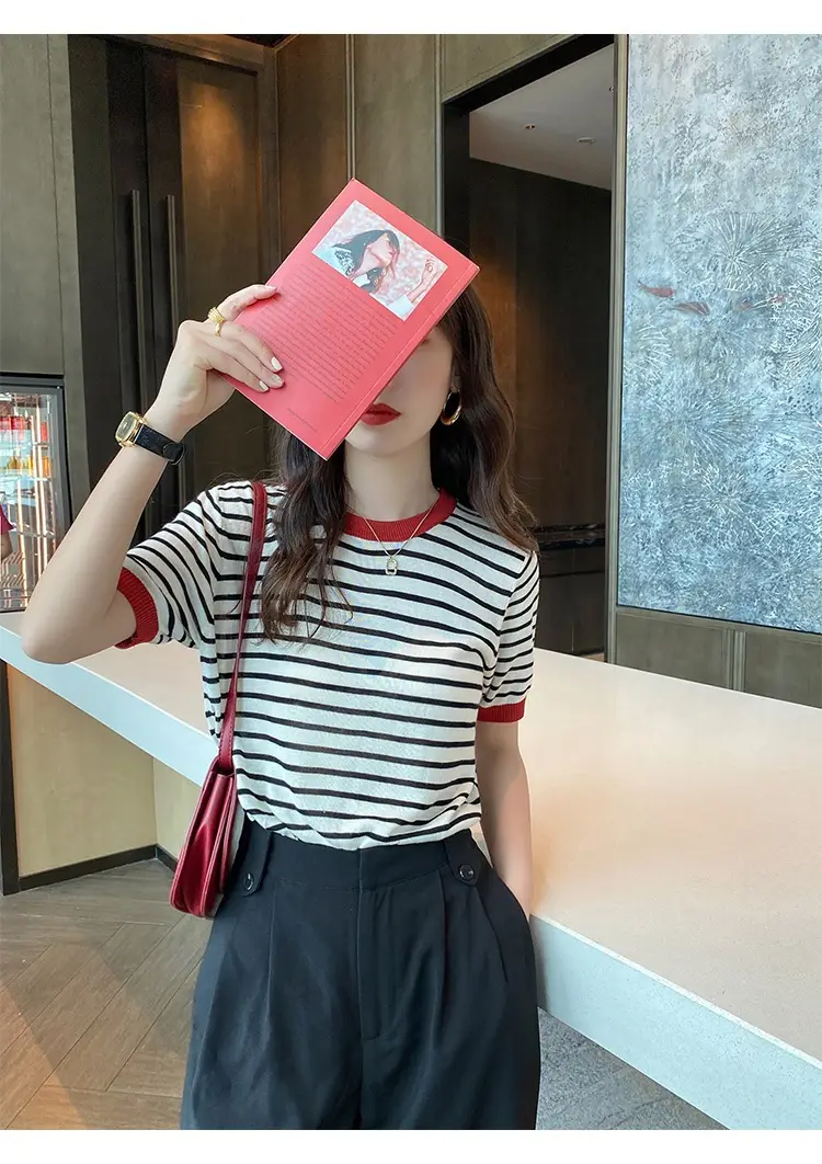 Women Ice Silk Striped Sweater Summer Top — feature 30