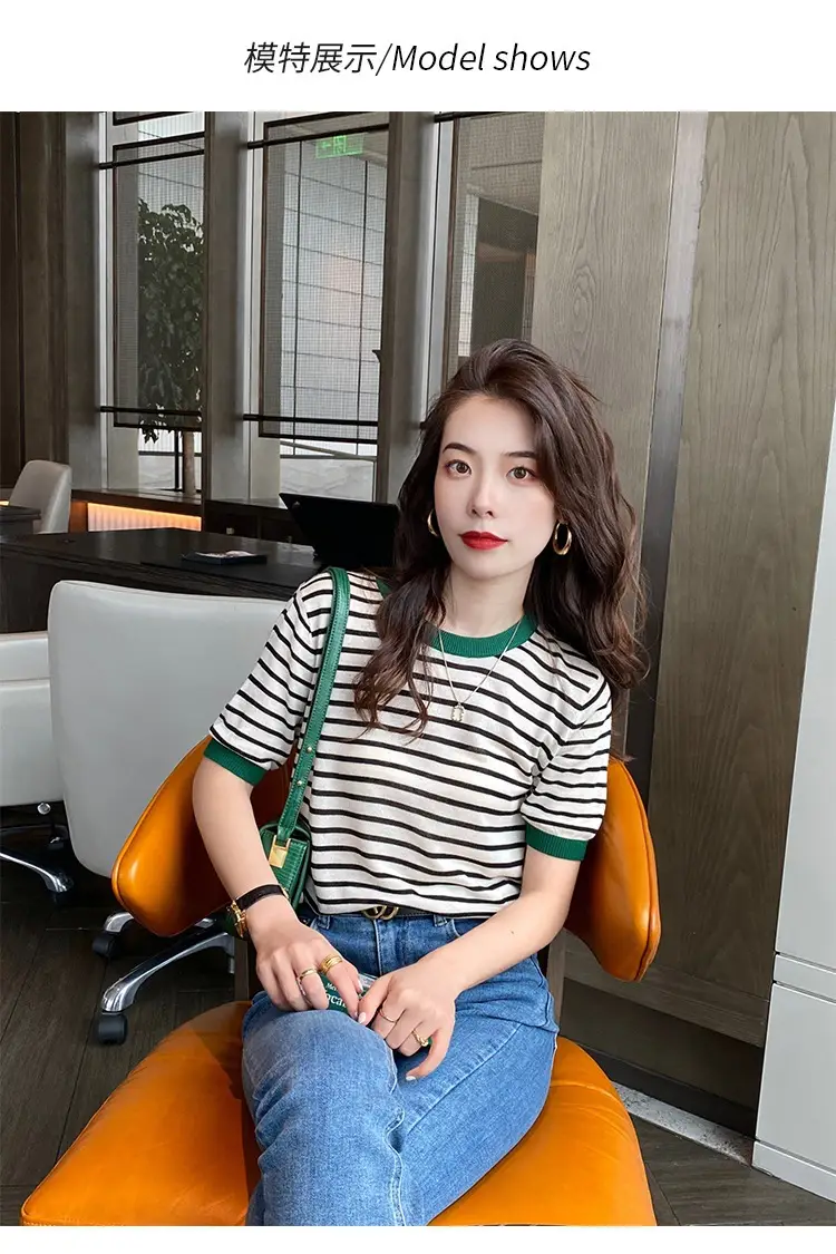 Women Ice Silk Striped Sweater Summer Top — feature 8