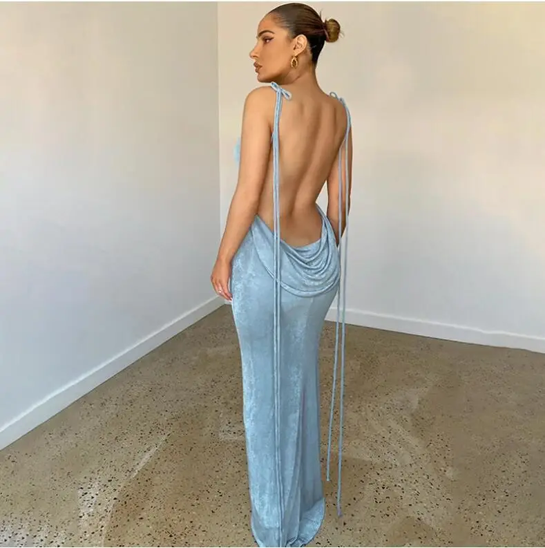 Black Backless Lace-Up Tube Top Dress
