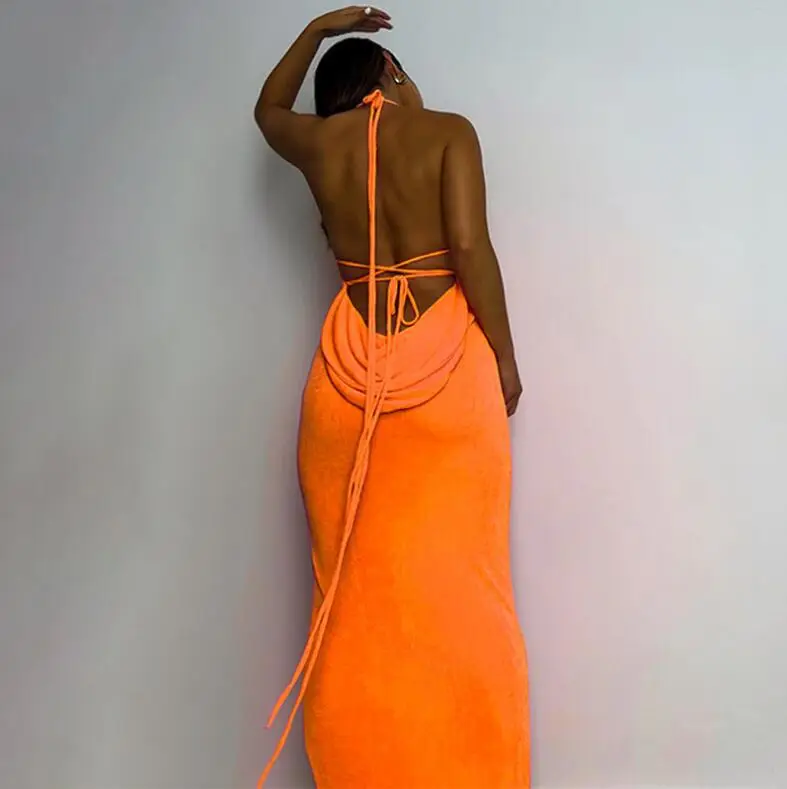 Black Backless Lace-Up Tube Top Dress