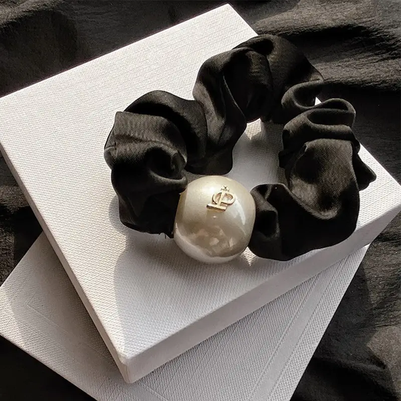 2025 Korean Style Black Pearl Hair Scrunchie with Crown - Image 6