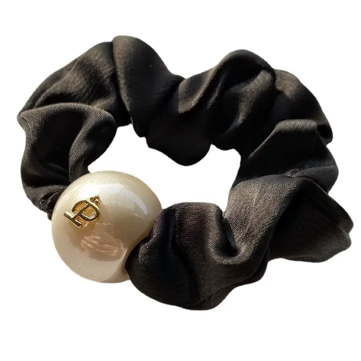 2025 Korean Style Black Pearl Hair Scrunchie with Crown - Image 7