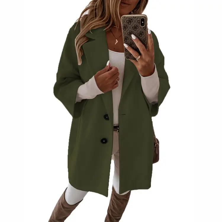 Women Woolen Lapel Pants Olive Green 2025 - Image 11