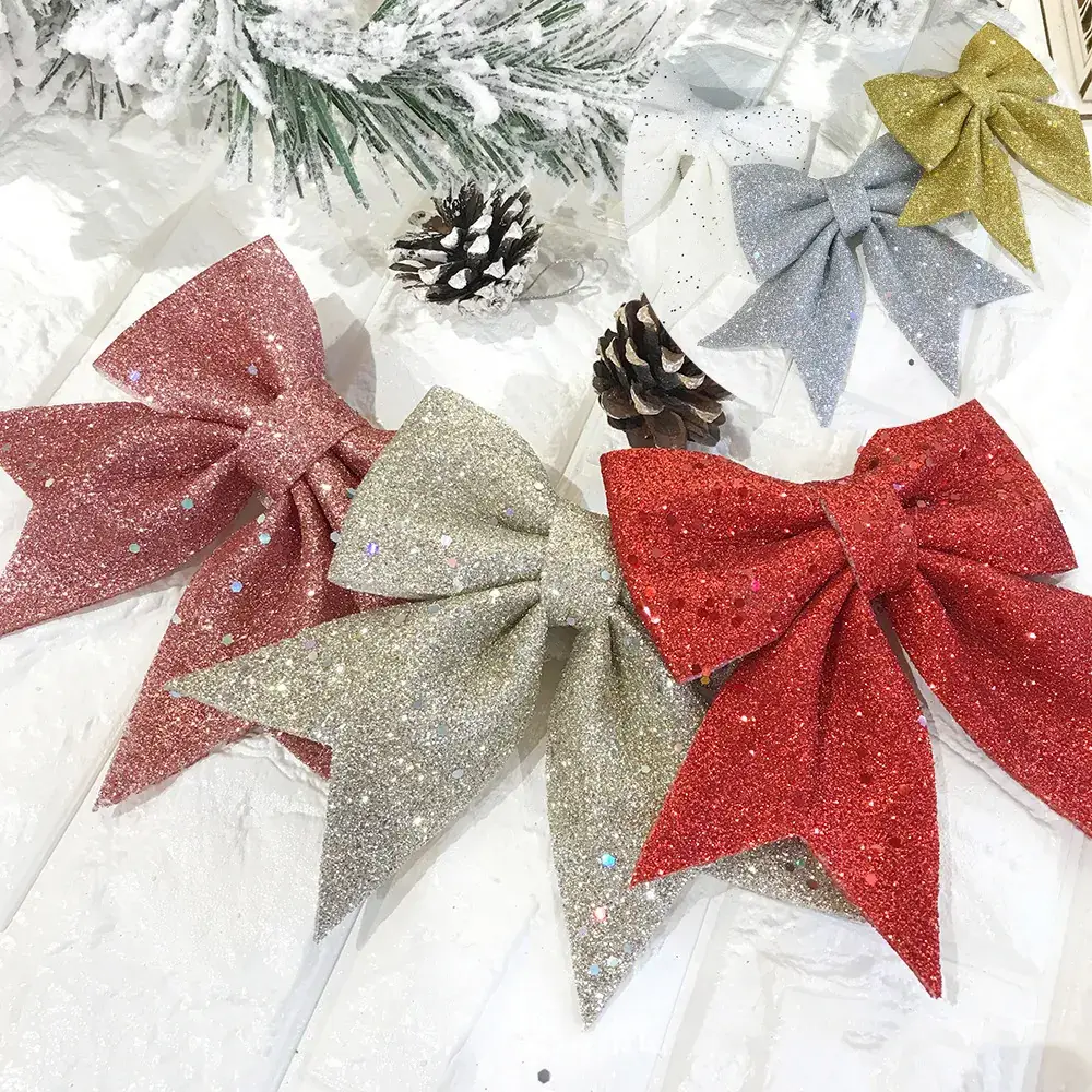 Golden Glitter Christmas Bow for Tree & Home Decor - Image 8