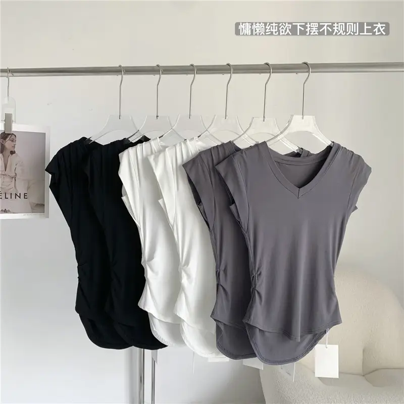 Women V-Neck T-Shirt Solid Slim Fit 2026 — feature 12
