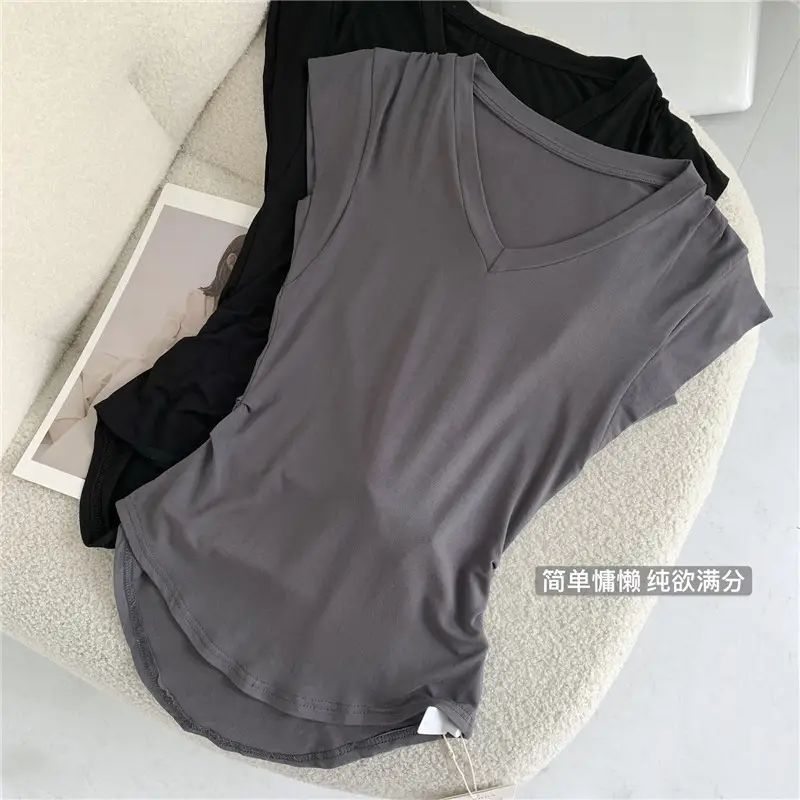 Women V-Neck T-Shirt Solid Slim Fit 2026 — feature 13