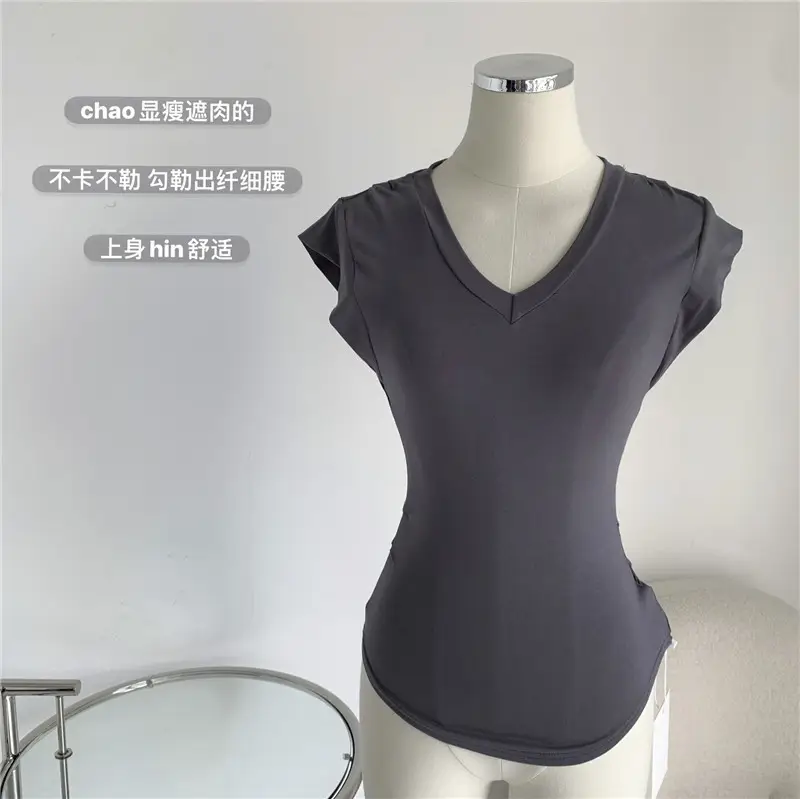 Women V-Neck T-Shirt Solid Slim Fit 2026 — feature 14