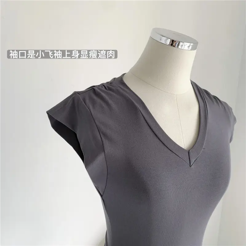 Women V-Neck T-Shirt Solid Slim Fit 2026 — feature 15
