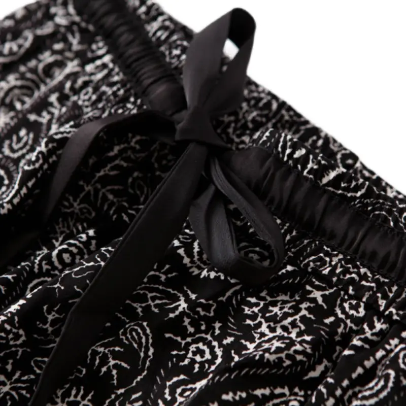 Ice Silk Wide Leg Pants Women Summer Black White Paisley - Image 6