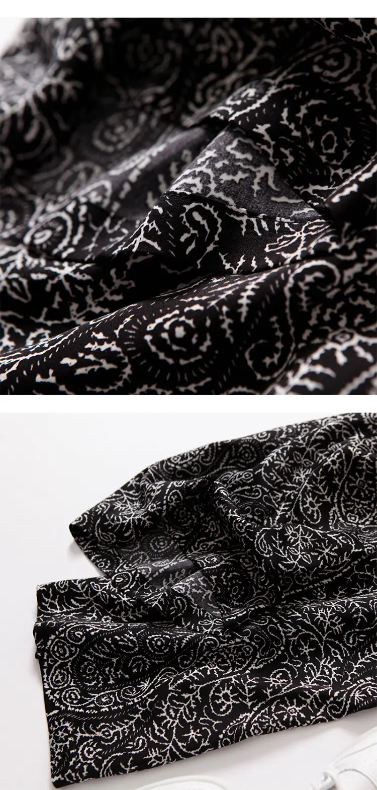 Ice Silk Wide Leg Pants Women Summer Black White Paisley — feature 10