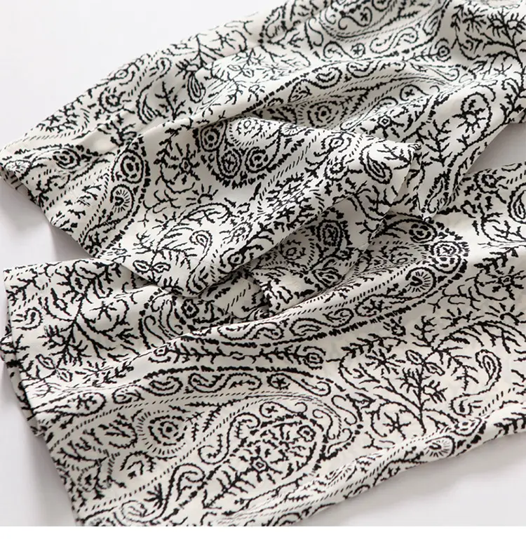 Ice Silk Wide Leg Pants Women Summer Black White Paisley — feature 14