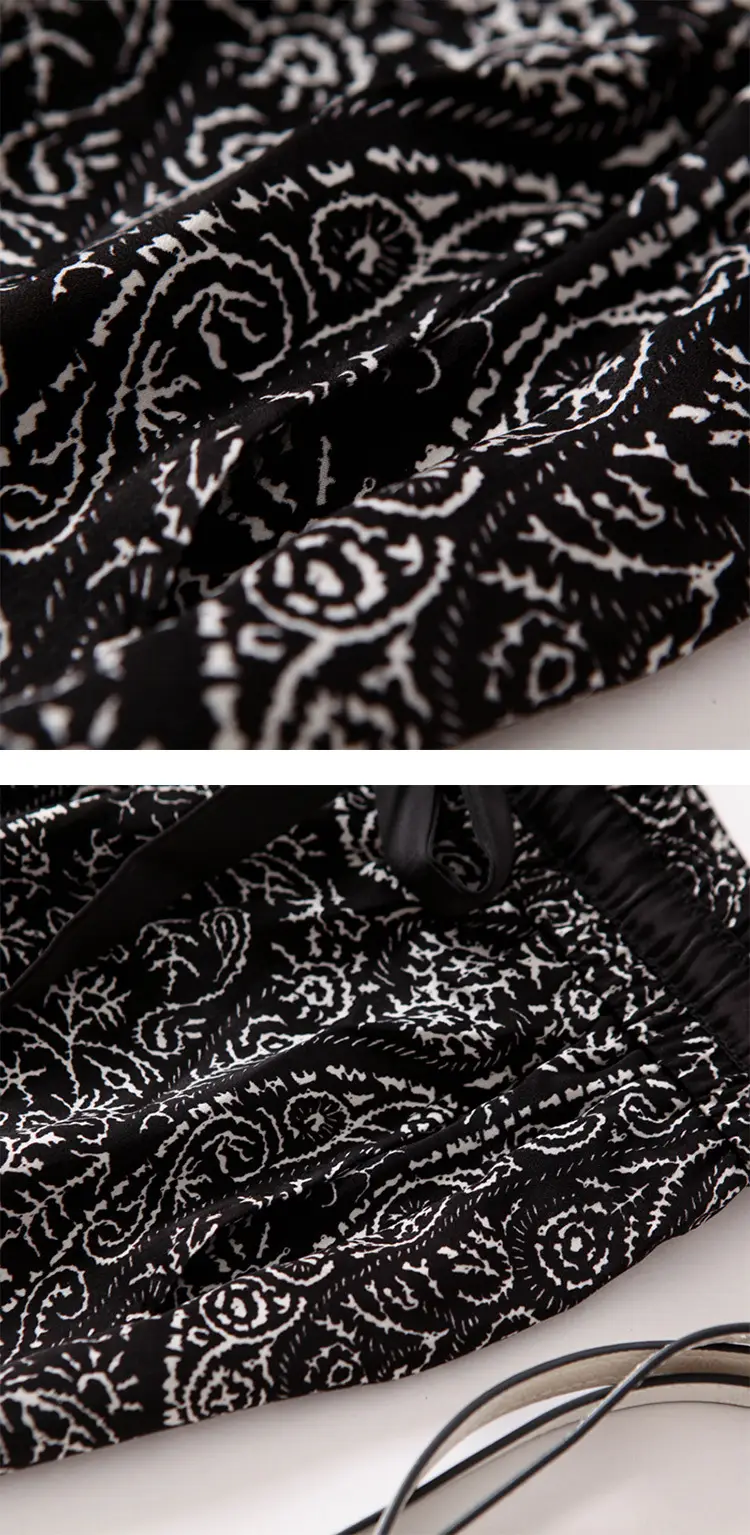Ice Silk Wide Leg Pants Women Summer Black White Paisley — feature 9