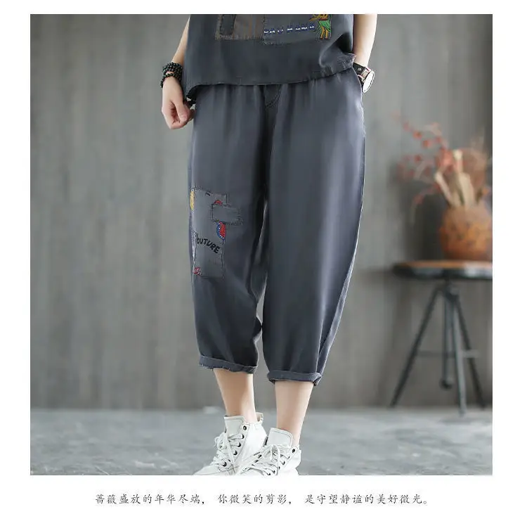 Women 2-Piece Summer Casual Suit Grey Loose Fit Large — feature 8