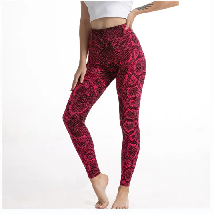 Women's Red Snake Print High Waist Yoga Pants - Image 6