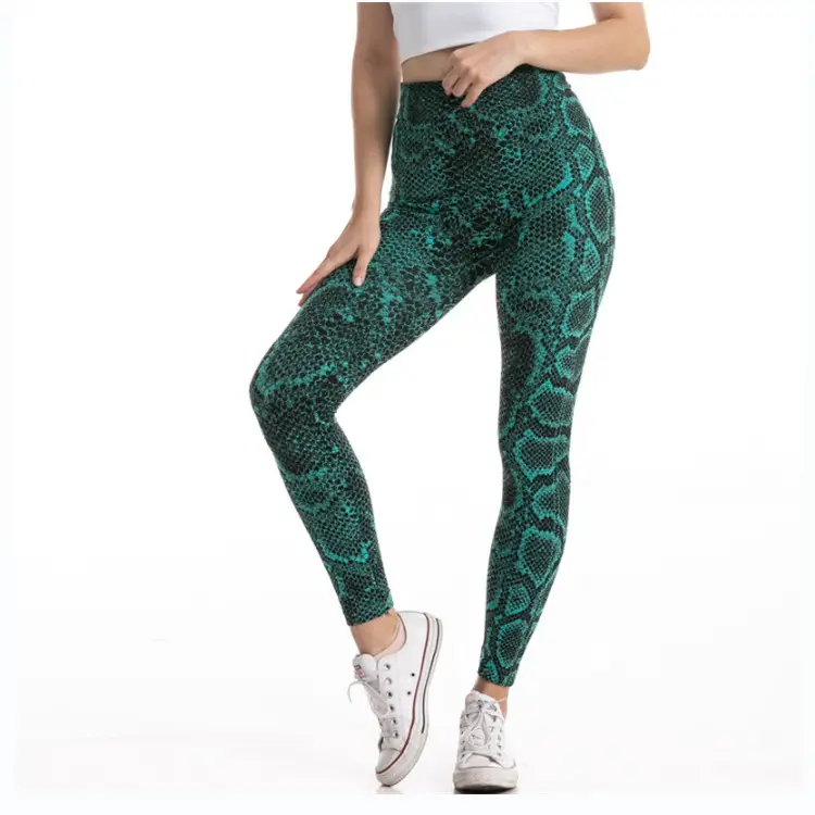 Women's Red Snake Print High Waist Yoga Pants - Image 8