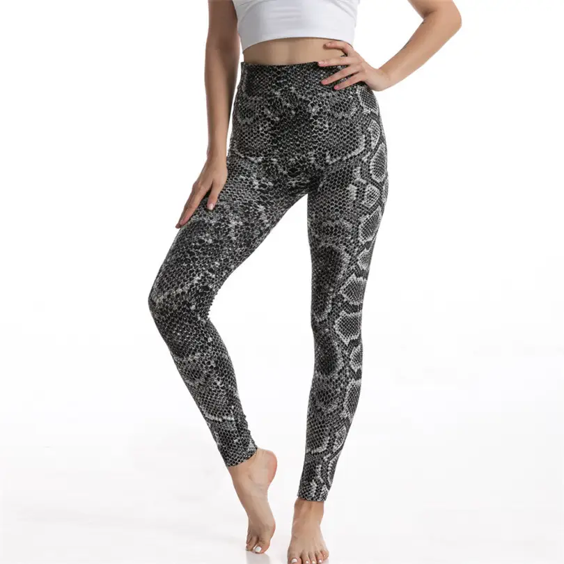 Women's Red Snake Print High Waist Yoga Pants - Image 2