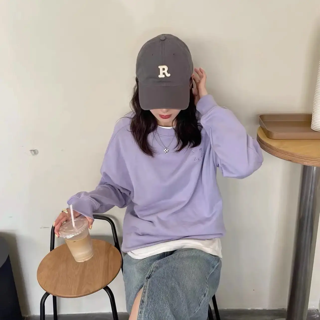 Women R Cap Purple Gold Embroidery Hoodie Set - Image 2