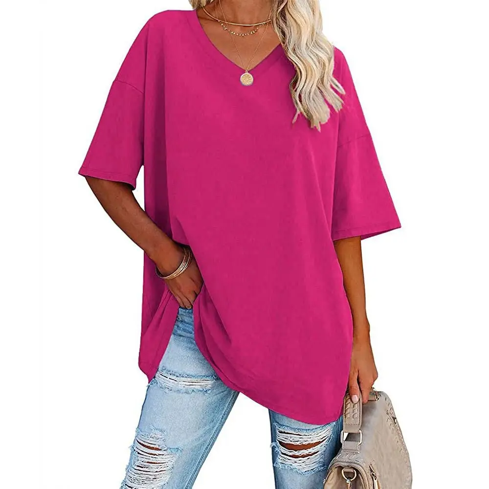 Women Cotton V-Neck Loose Top Yellow - Image 17