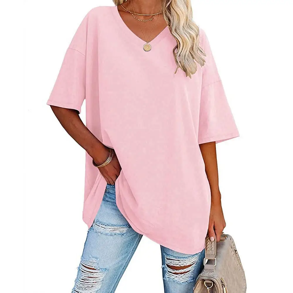 Women Cotton V-Neck Loose Top Yellow - Image 19