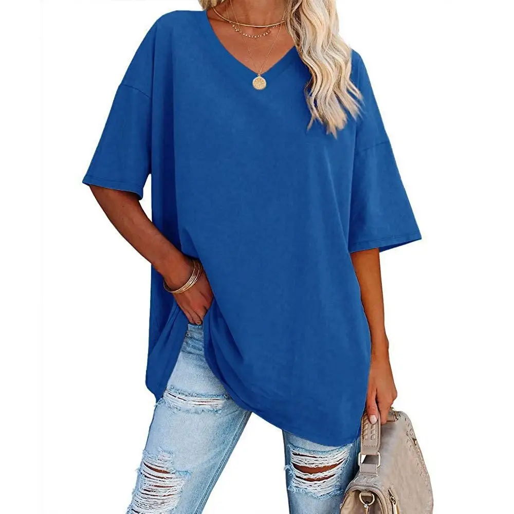 Women Cotton V-Neck Loose Top Yellow - Image 20