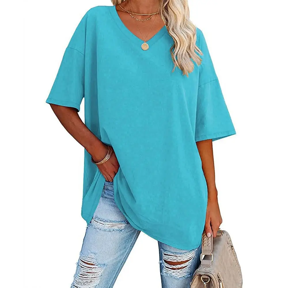 Women Cotton V-Neck Loose Top Yellow - Image 12