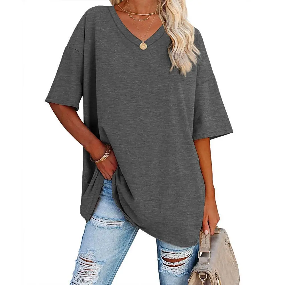 Women Cotton V-Neck Loose Top Yellow - Image 9
