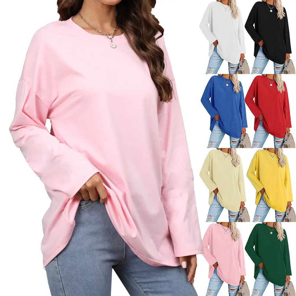 Oversized Women's T-Shirt Beige Loose Fit Round Neck