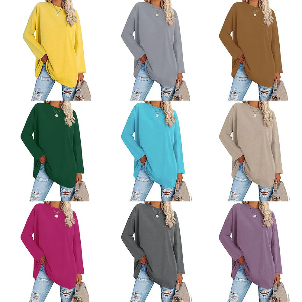 Oversized Women's T-Shirt Beige Loose Fit Round Neck