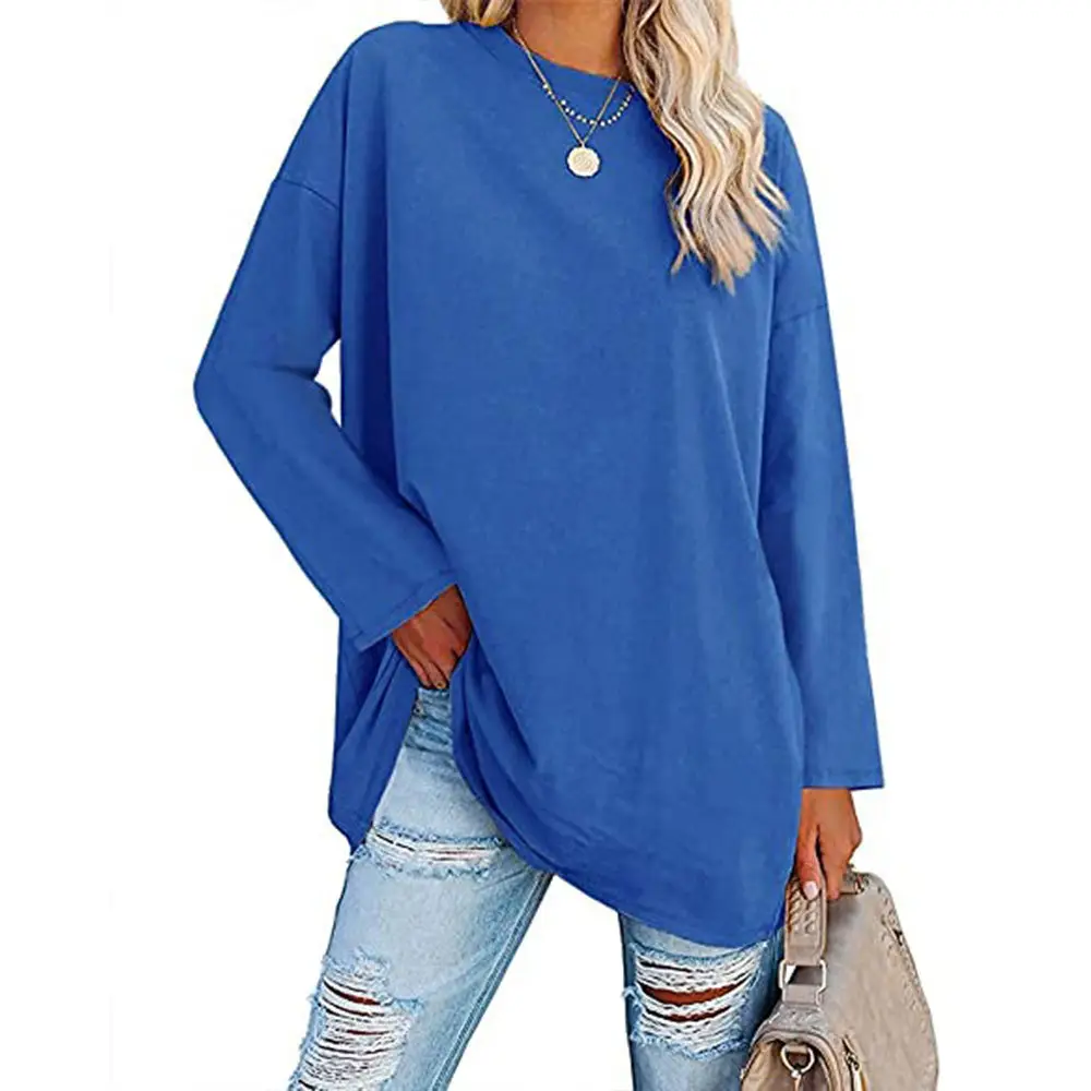 Oversized Women's T-Shirt Beige Loose Fit Round Neck