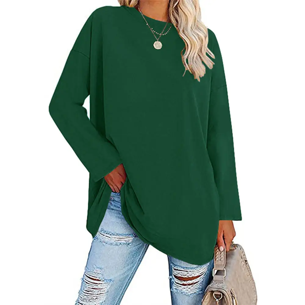 Oversized Women's T-Shirt Beige Loose Fit Round Neck