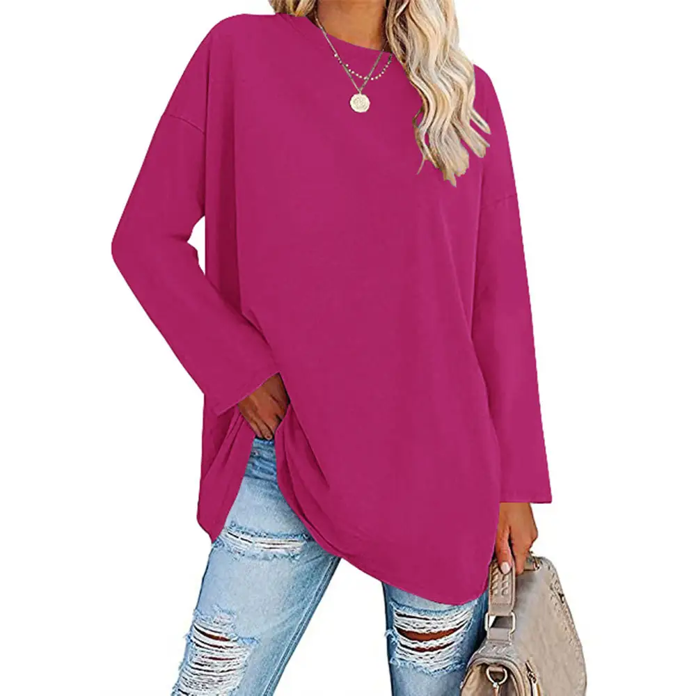 Oversized Women's T-Shirt Beige Loose Fit Round Neck