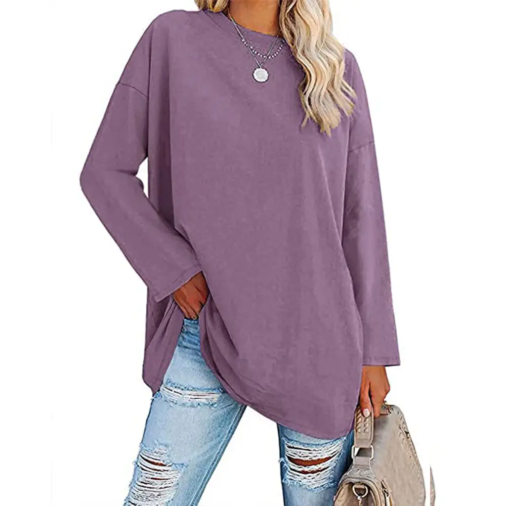 Oversized Women's T-Shirt Beige Loose Fit Round Neck