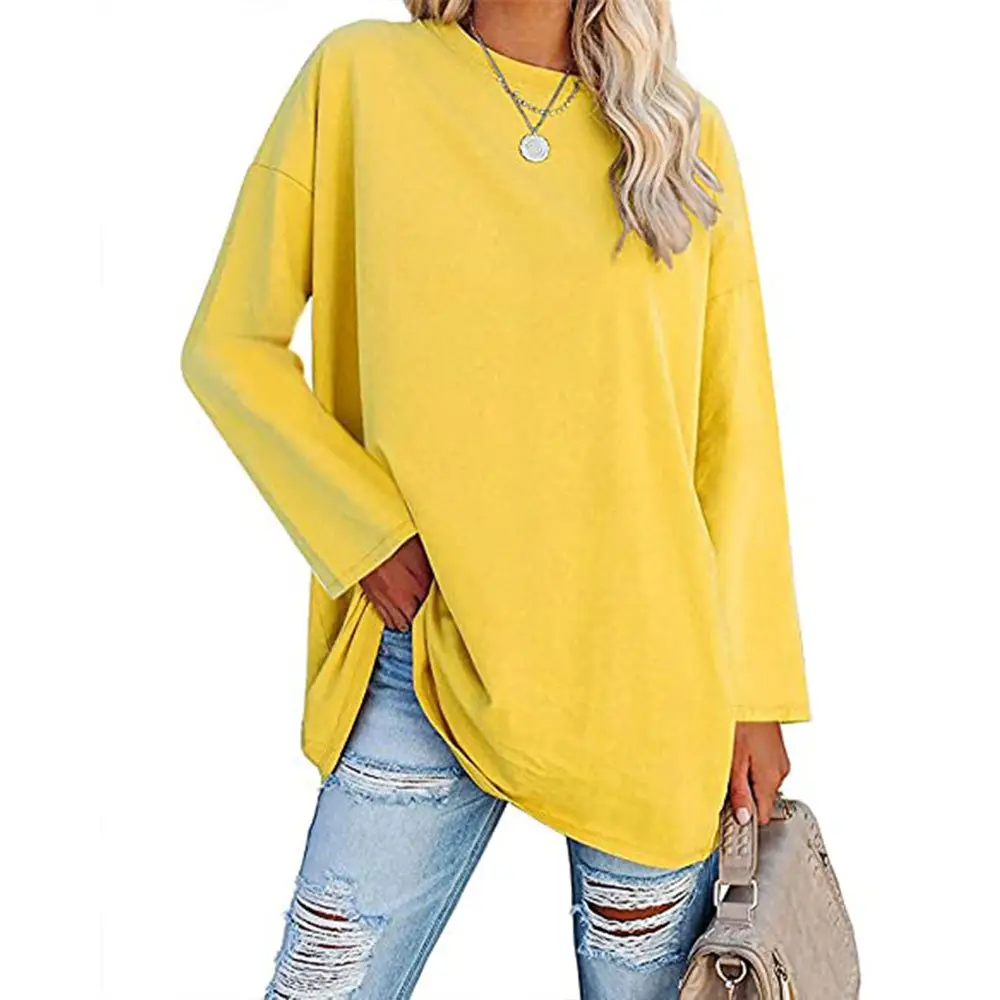 Oversized Women's T-Shirt Beige Loose Fit Round Neck